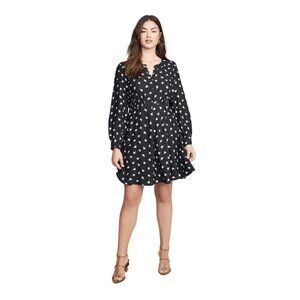 Rebecca Taylor Long Sleeve Brigette Silk Floral Shirt Dress Black Womens Size 12